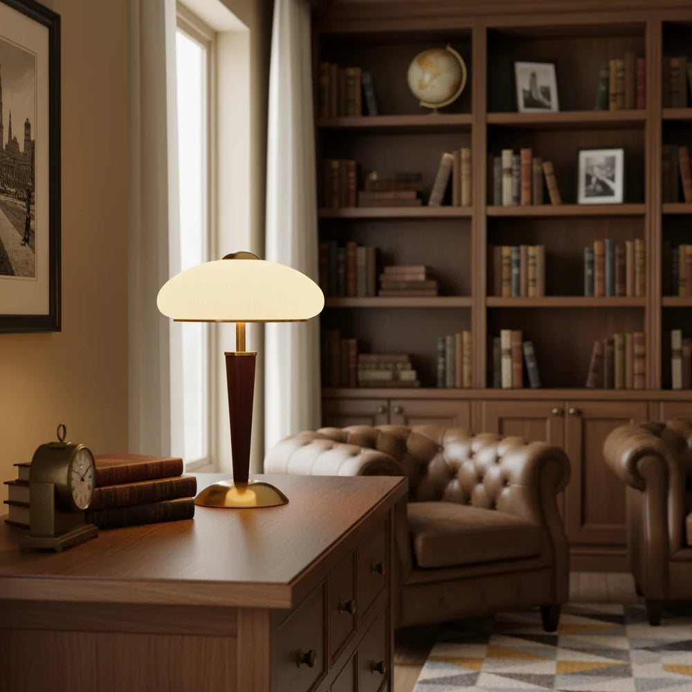 Table Lamp Metal Wood 10 in Fluted Dome Warm Light Bedside Living Room Reading Light | Thomler