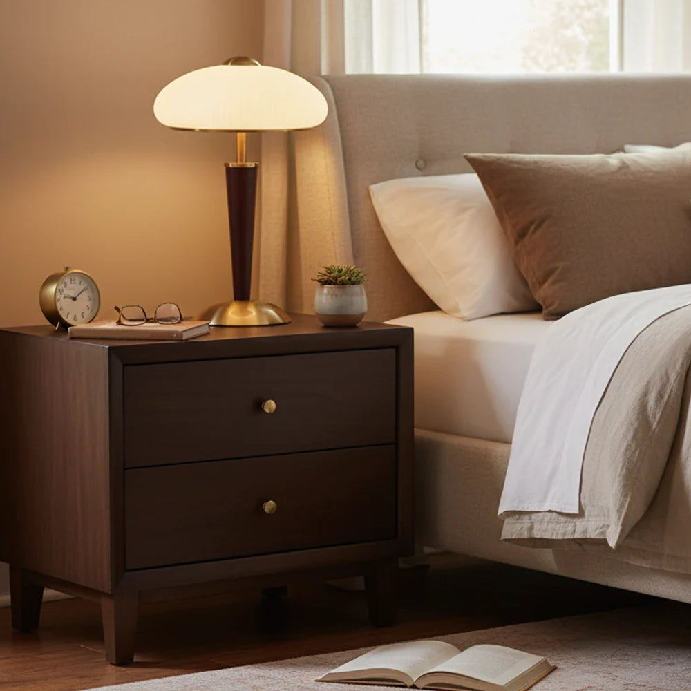 Table Lamp Metal Wood 10 in Fluted Dome Warm Light Bedside Living Room Reading Light | Thomler