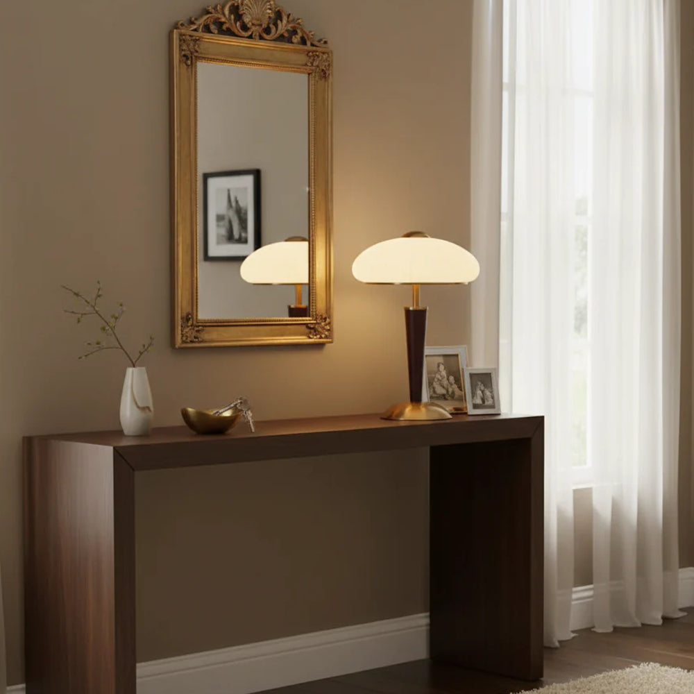 Table Lamp Metal Wood 10 in Fluted Dome Warm Light Bedside Living Room Reading Light | Thomler