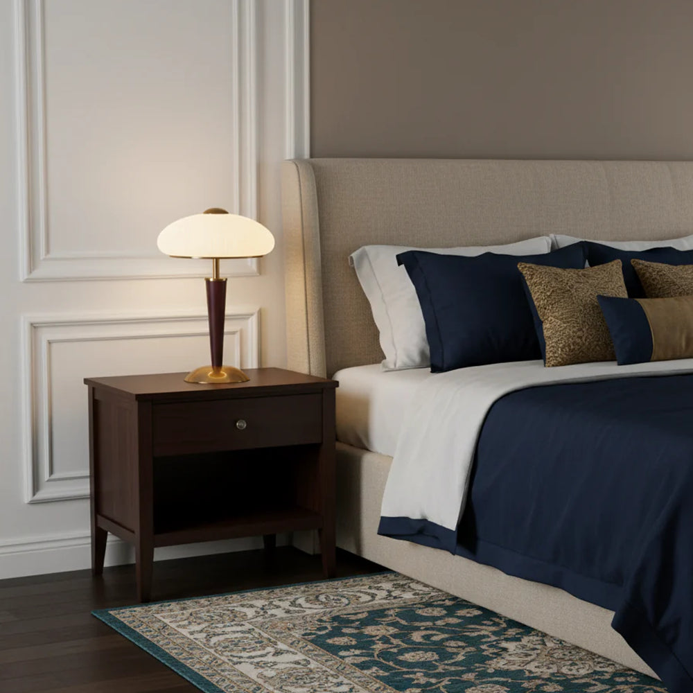 Table Lamp Metal Wood 10 in Fluted Dome Warm Light Bedside Living Room Reading Light | Thomler