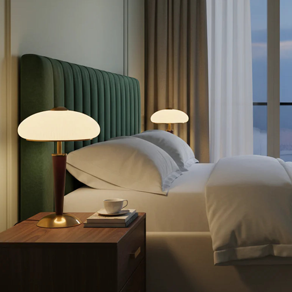 Table Lamp Metal Wood 10 in Fluted Dome Warm Light Bedside Living Room Reading Light | Thomler
