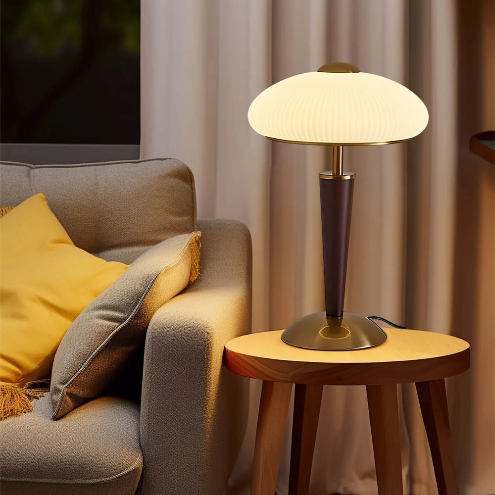 Table Lamp Metal Wood 10 in Fluted Dome Warm Light Bedside Living Room Reading Light | Thomler