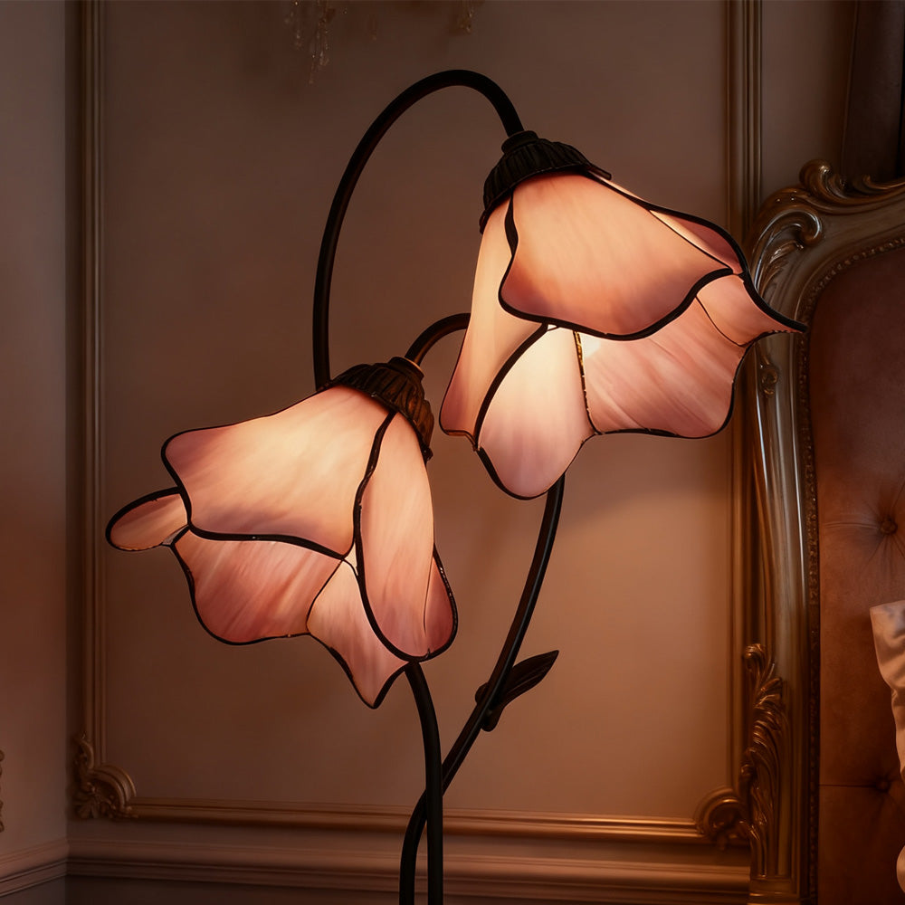 Table Lamp Metal Glass Resin 22.4 in Twin Flower Design Indoor Desk Reading Light Vintage Style | Thomler