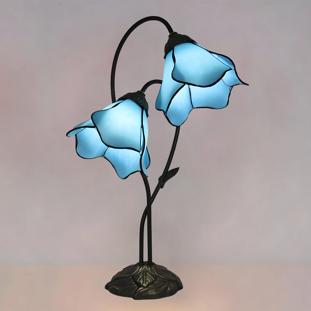 Table Lamp Metal Glass Resin 22.4 in Twin Flower Design Indoor Desk Reading Light Vintage Style | Thomler