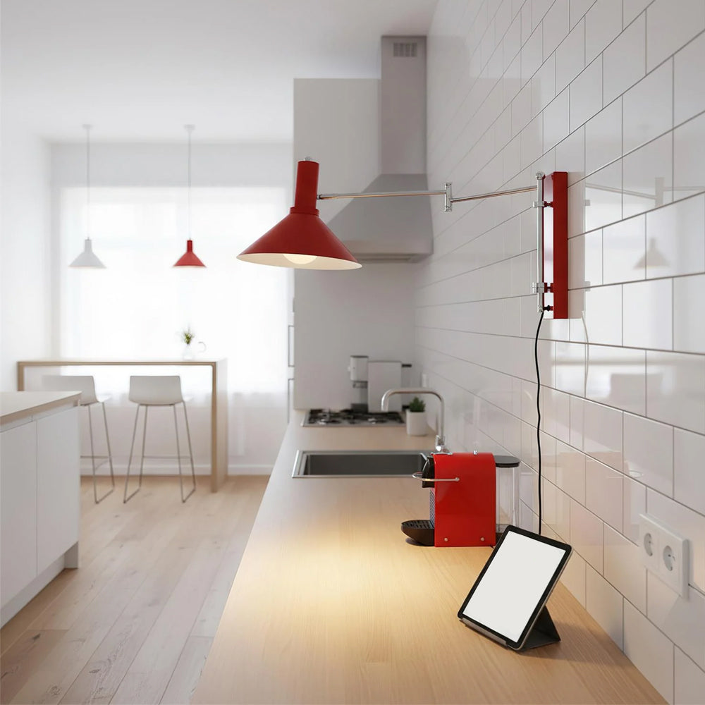Wall Lamp Metal 26.0 cm Red Adjustable Bedroom Reading Living Room Swivel Bedside Task Light E27 Indoor | Thomler