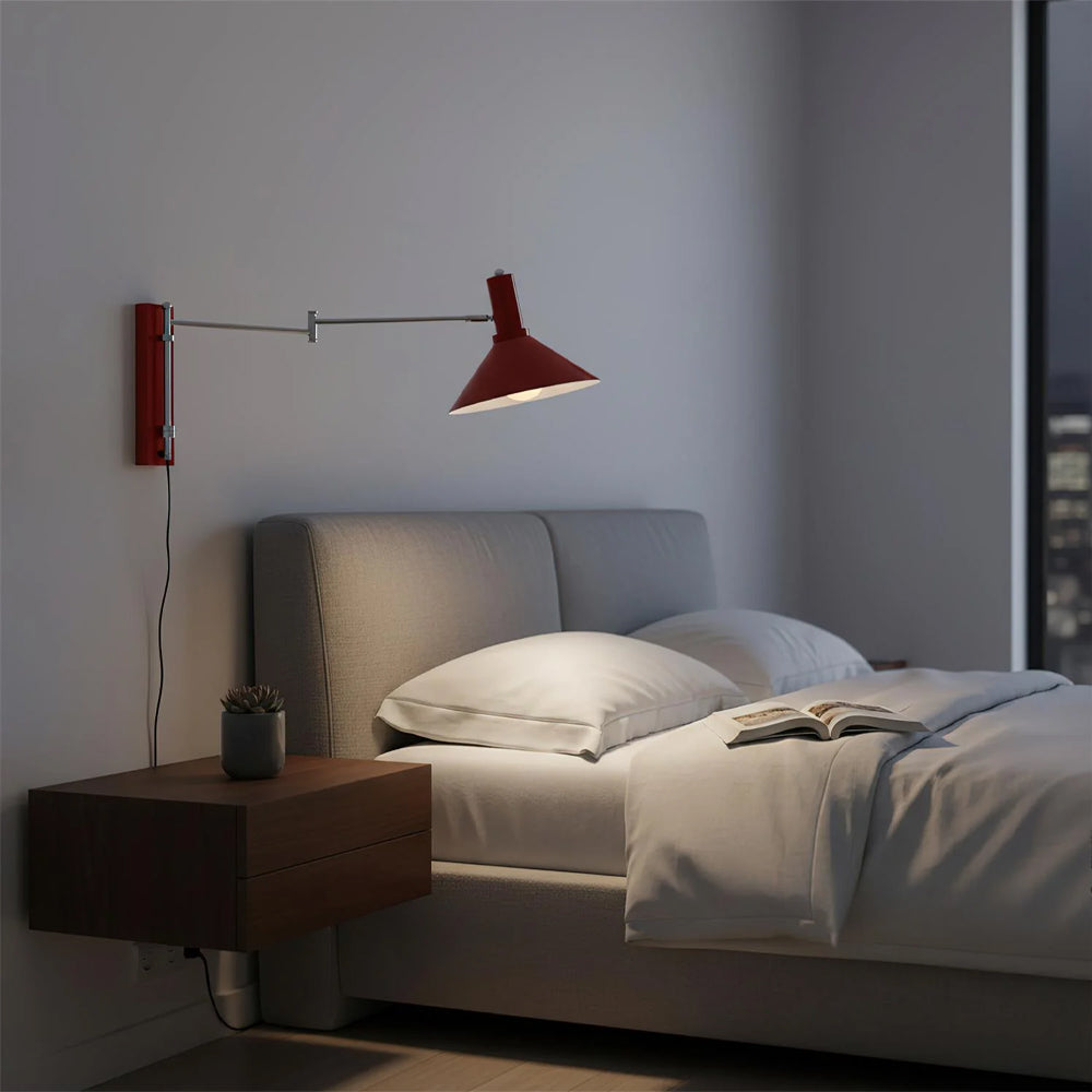 Wall Lamp Metal 26.0 cm Red Adjustable Bedroom Reading Living Room Swivel Bedside Task Light E27 Indoor | Thomler