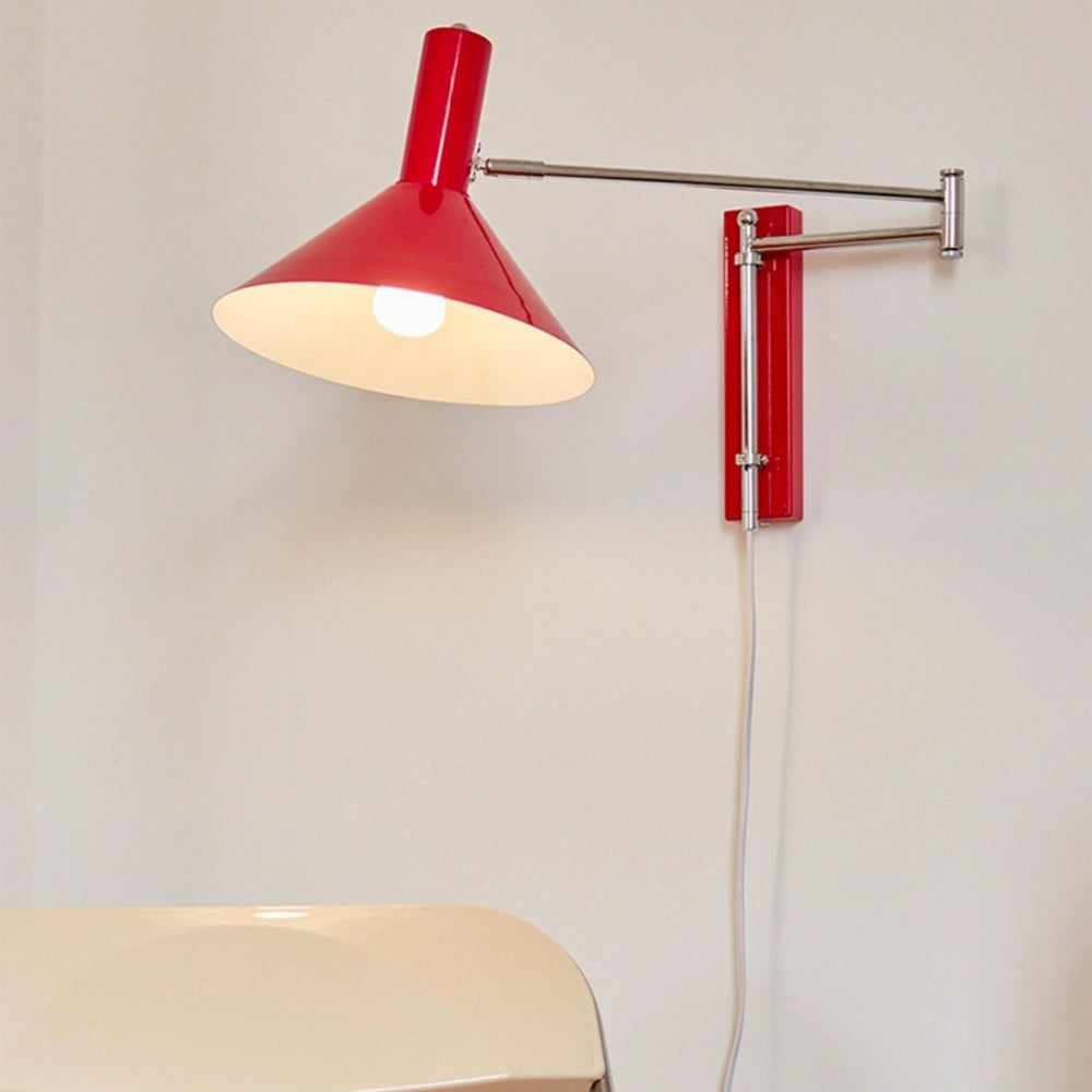 Wall Lamp Metal 26.0 cm Red Adjustable Bedroom Reading Living Room Swivel Bedside Task Light E27 Indoor | Thomler
