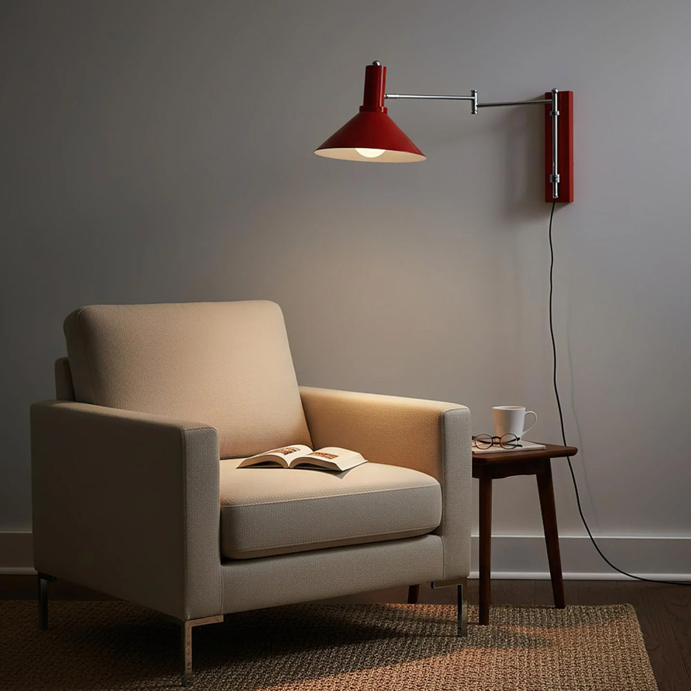 Wall Lamp Metal 26.0 cm Red Adjustable Bedroom Reading Living Room Swivel Bedside Task Light E27 Indoor | Thomler