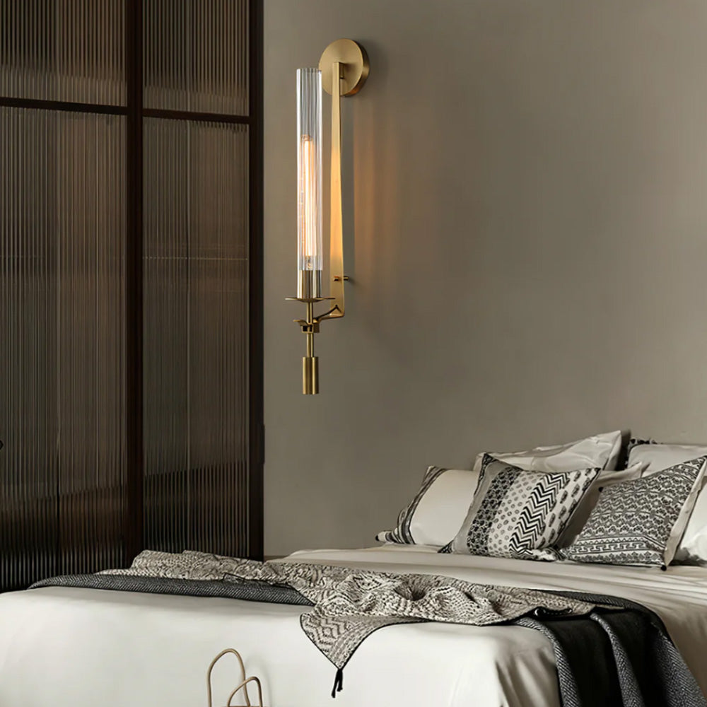 Wall Light Brass 28 in Indoor Candlelight Effect 6.3 in Glass Cylinder Bedroom Dining Living Room Accent Lighting | Thomler
