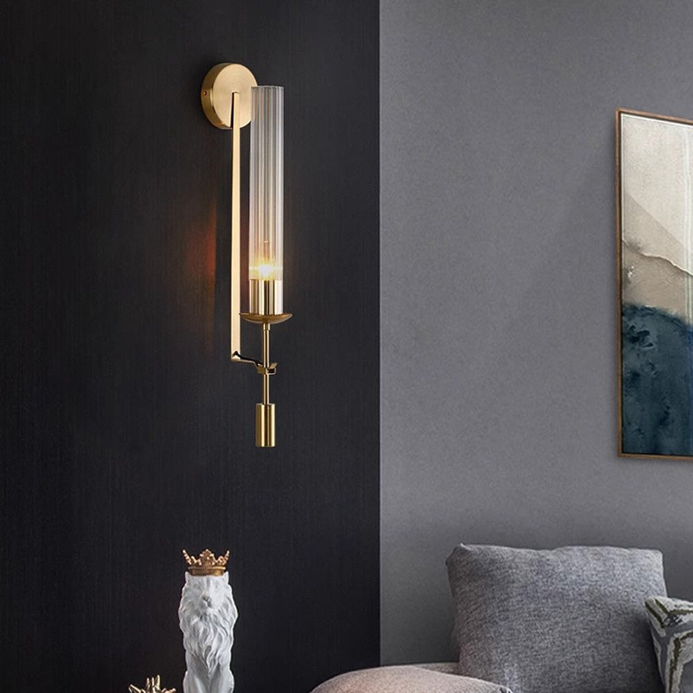 Wall Light Brass 28 in Indoor Candlelight Effect 6.3 in Glass Cylinder Bedroom Dining Living Room Accent Lighting | Thomler