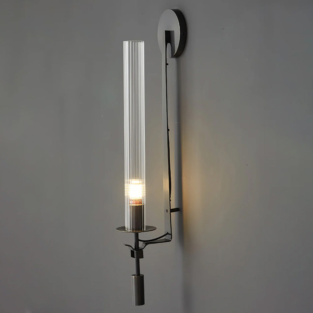 Wall Light Brass 28 in Indoor Candlelight Effect 6.3 in Glass Cylinder Bedroom Dining Living Room Accent Lighting | Thomler