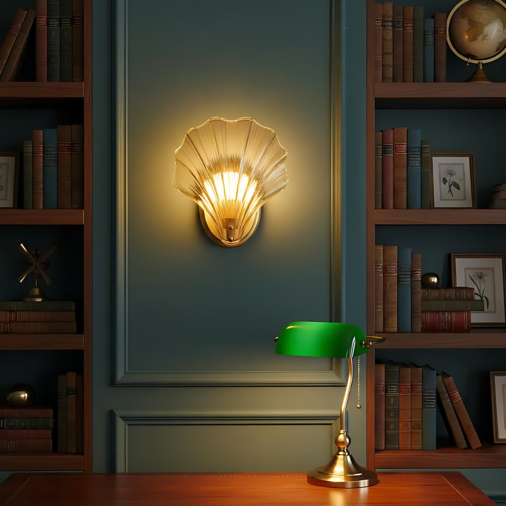 Wall Lamp Glass Shell 20.0 cm Gold Bedroom Hallway Coastal LED Accent Light | Thomler