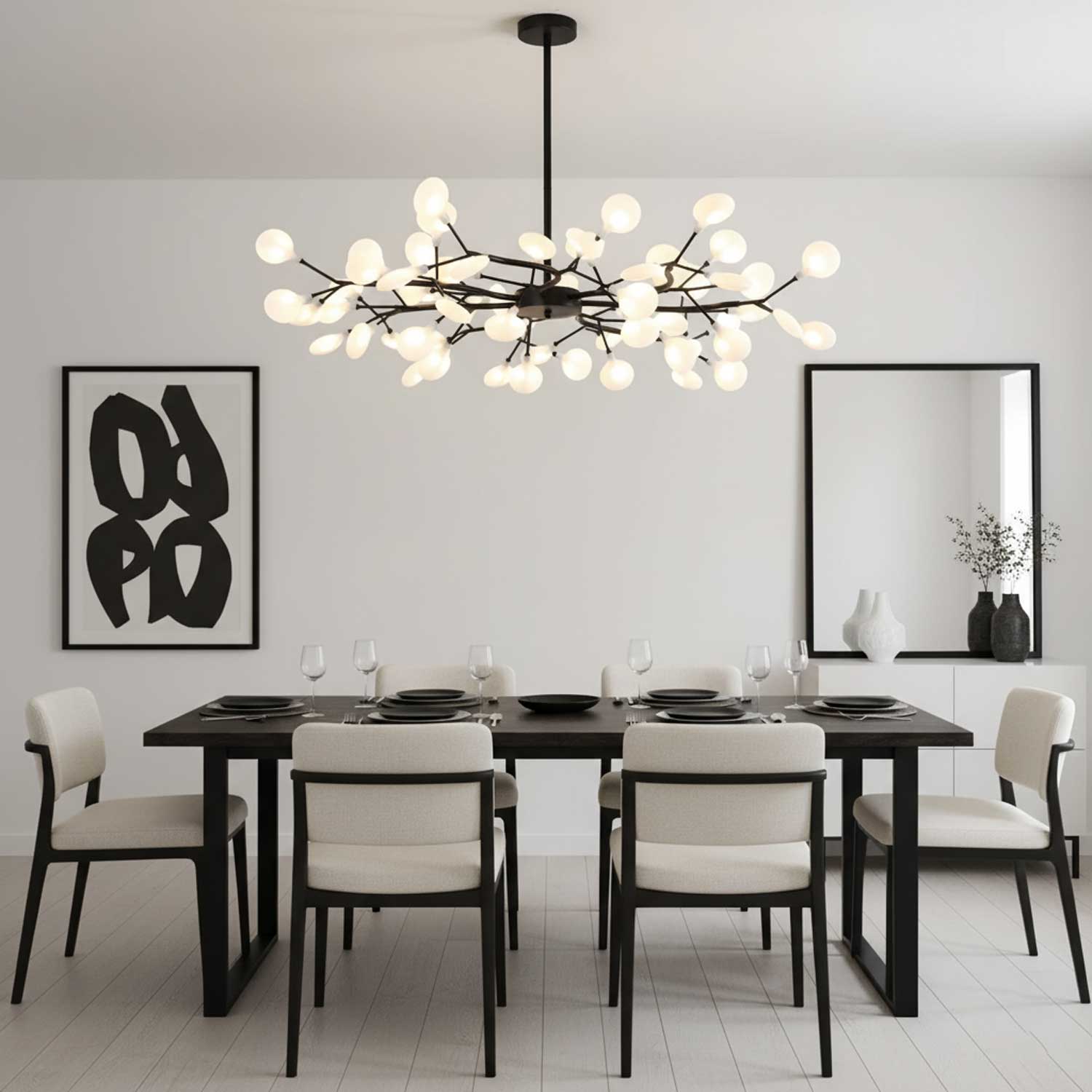 Modern LED Chandelier 40.6 in Acrylic Firefly Design White Indoor Ceiling Light Dining Living Room | Thomler