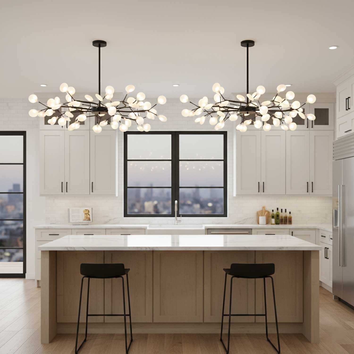 Modern LED Chandelier 40.6 in Acrylic Firefly Design White Indoor Ceiling Light Dining Living Room | Thomler
