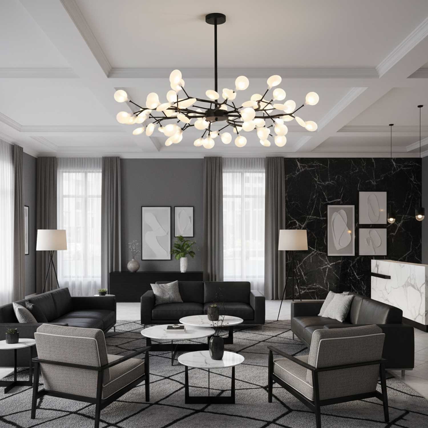 Modern LED Chandelier 40.6 in Acrylic Firefly Design White Indoor Ceiling Light Dining Living Room | Thomler