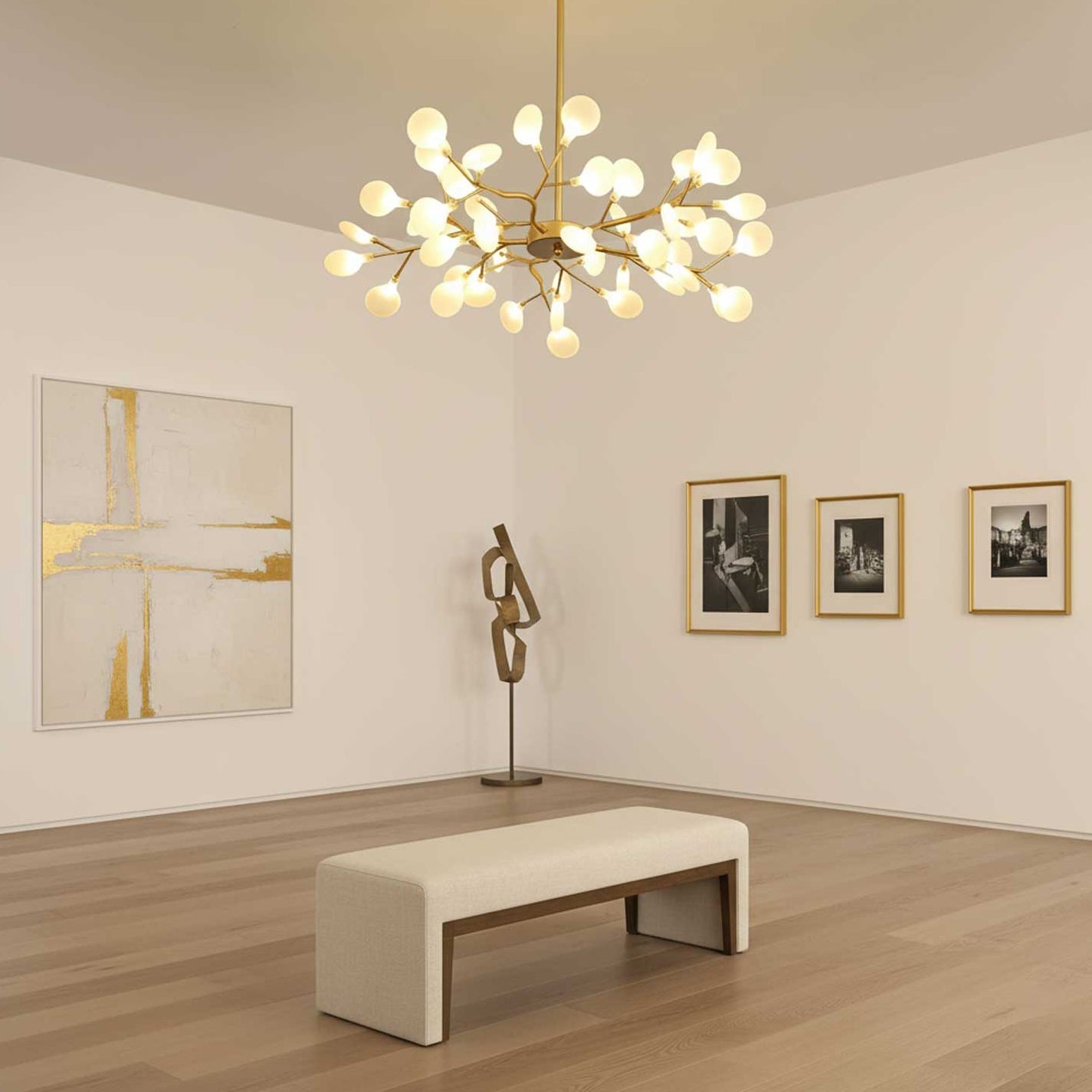Modern LED Chandelier 40.6 in Acrylic Firefly Design White Indoor Ceiling Light Dining Living Room | Thomler