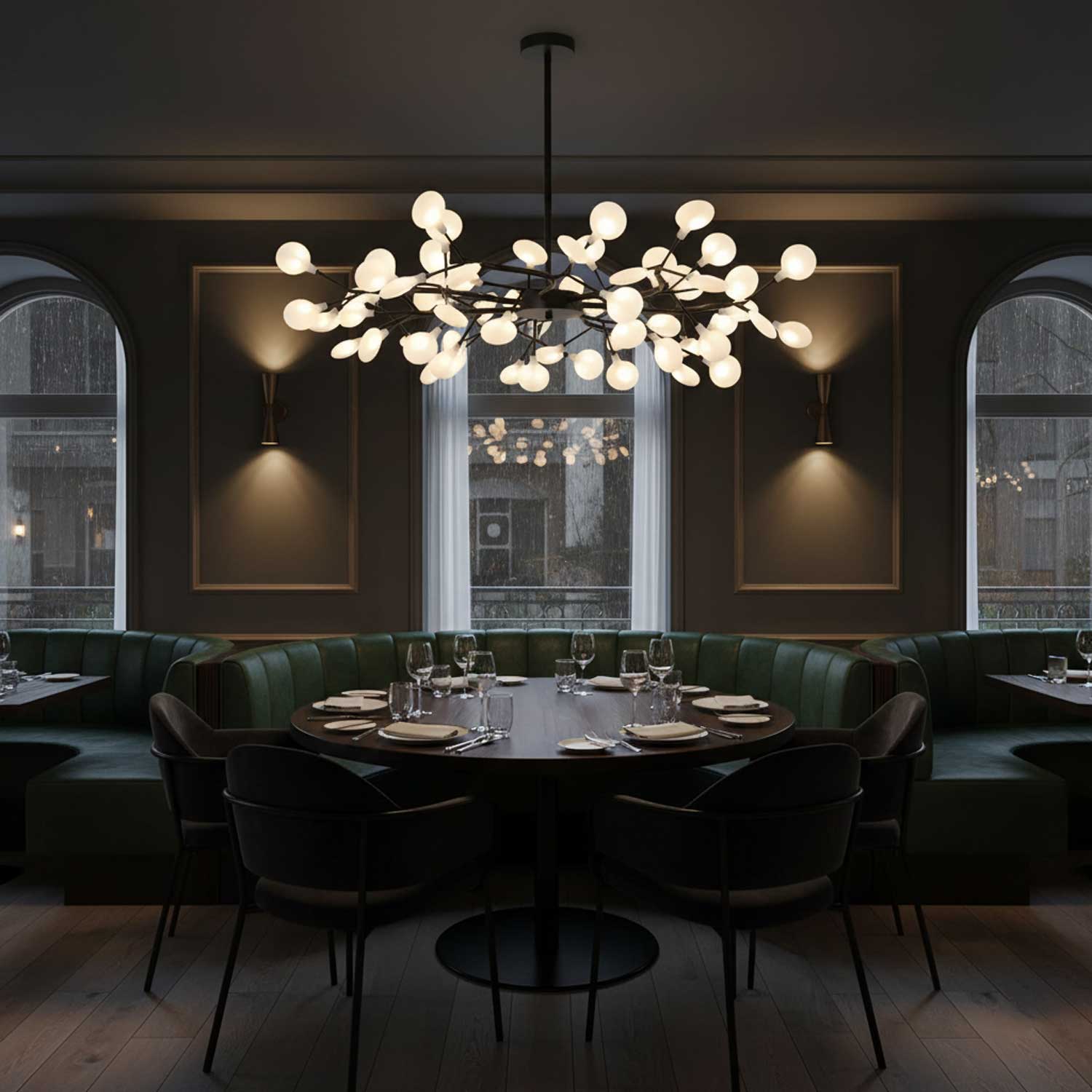 Modern LED Chandelier 40.6 in Acrylic Firefly Design White Indoor Ceiling Light Dining Living Room | Thomler