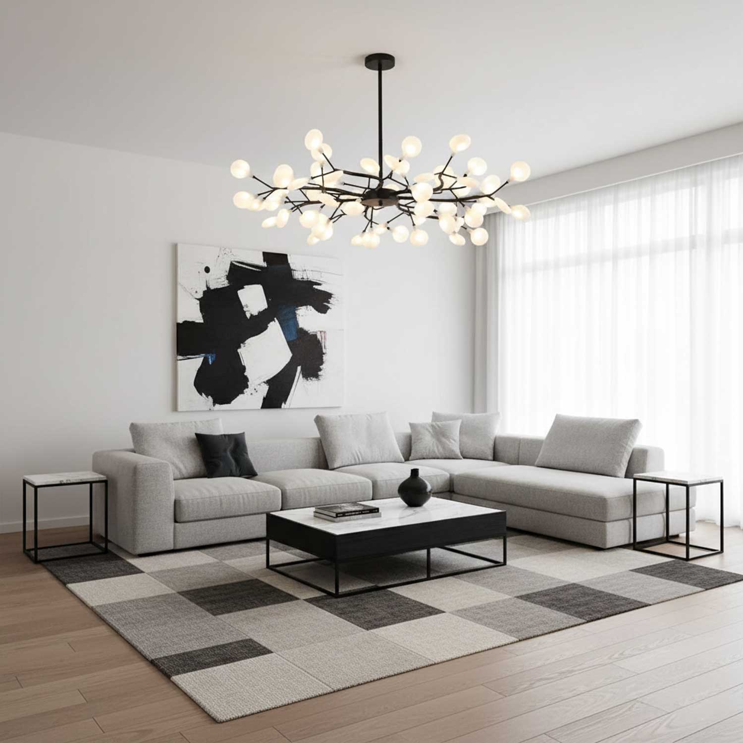 Modern LED Chandelier 40.6 in Acrylic Firefly Design White Indoor Ceiling Light Dining Living Room | Thomler