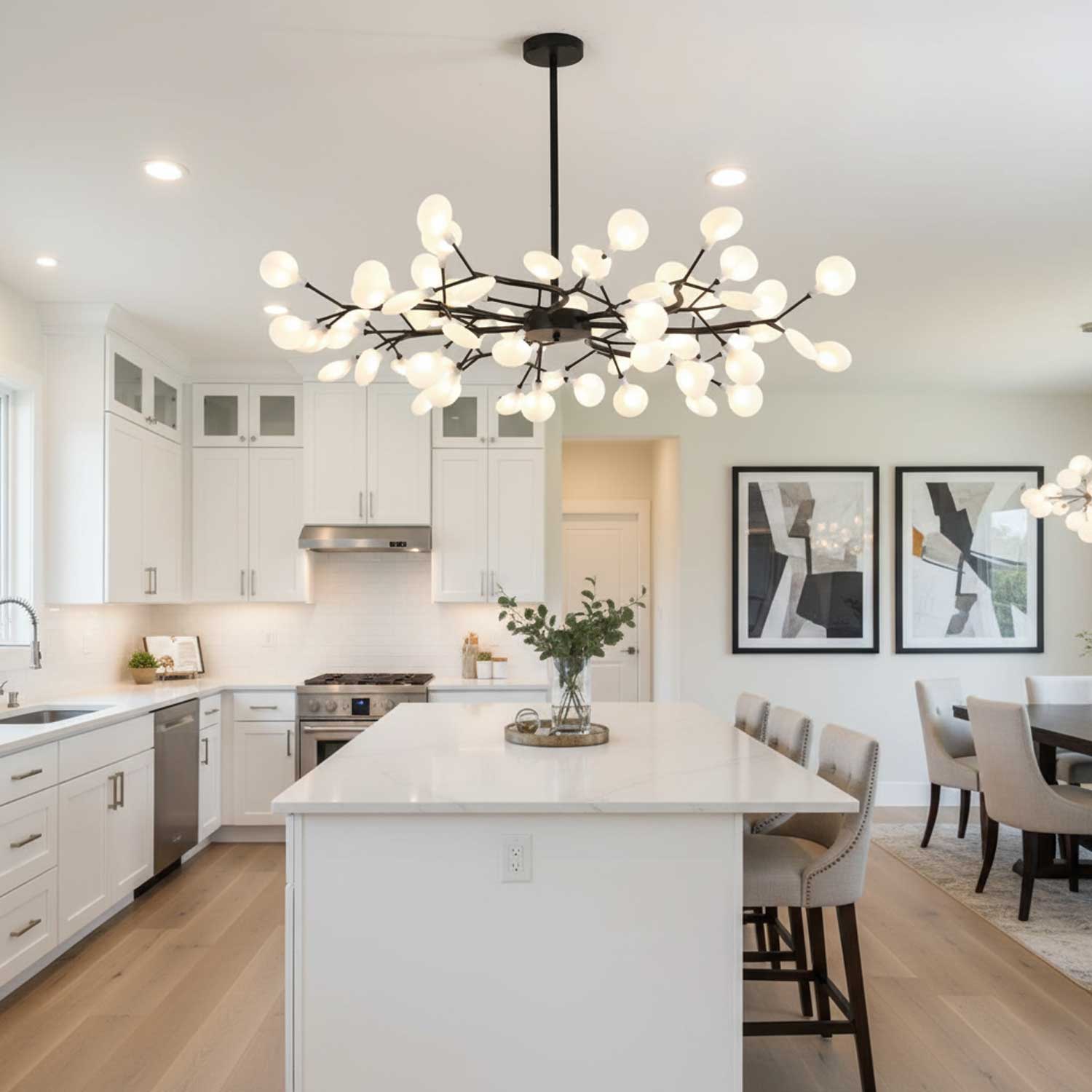 Modern LED Chandelier 40.6 in Acrylic Firefly Design White Indoor Ceiling Light Dining Living Room | Thomler