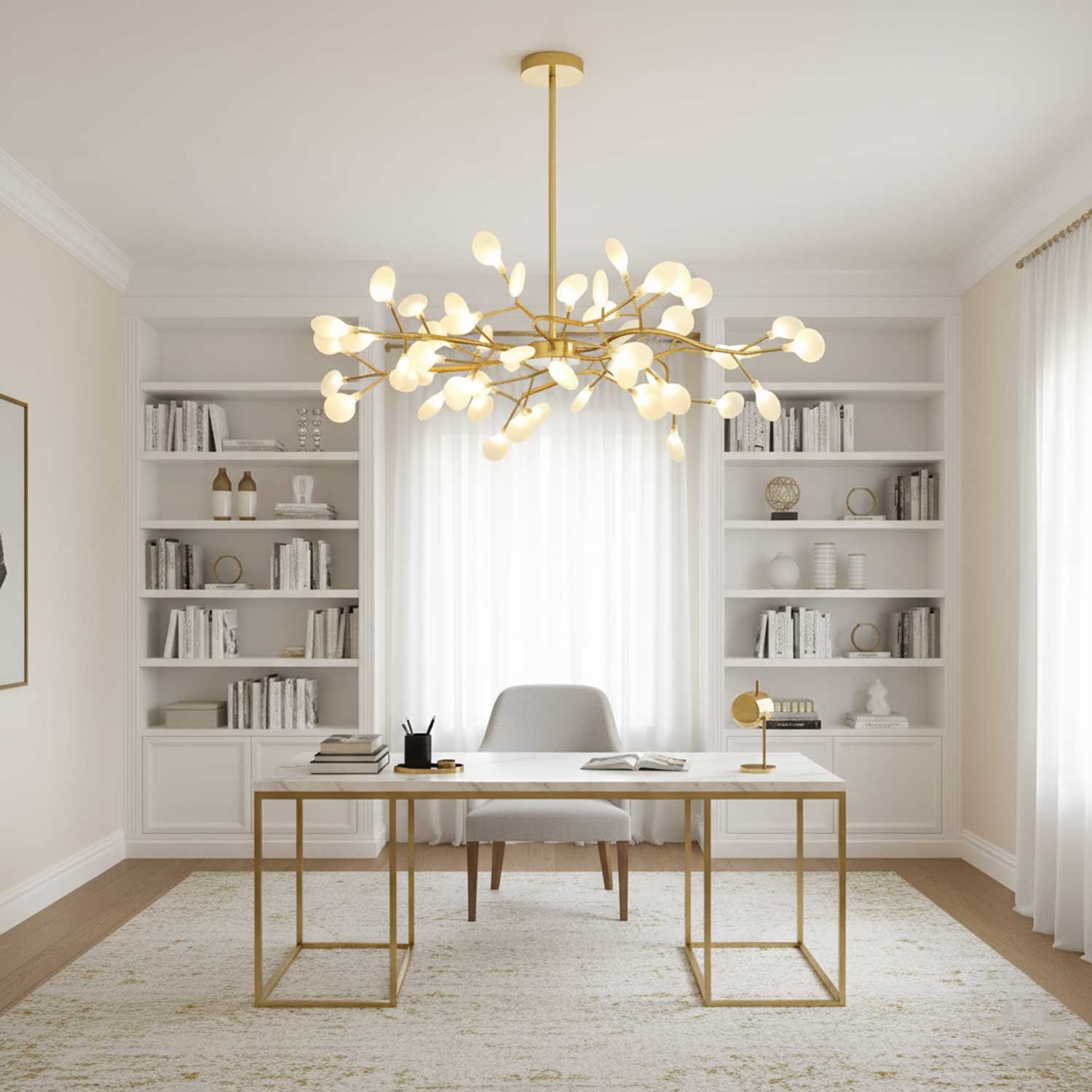 Modern LED Chandelier 40.6 in Acrylic Firefly Design White Indoor Ceiling Light Dining Living Room | Thomler