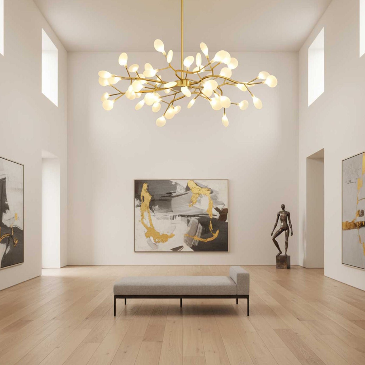 Modern LED Chandelier 40.6 in Acrylic Firefly Design White Indoor Ceiling Light Dining Living Room | Thomler