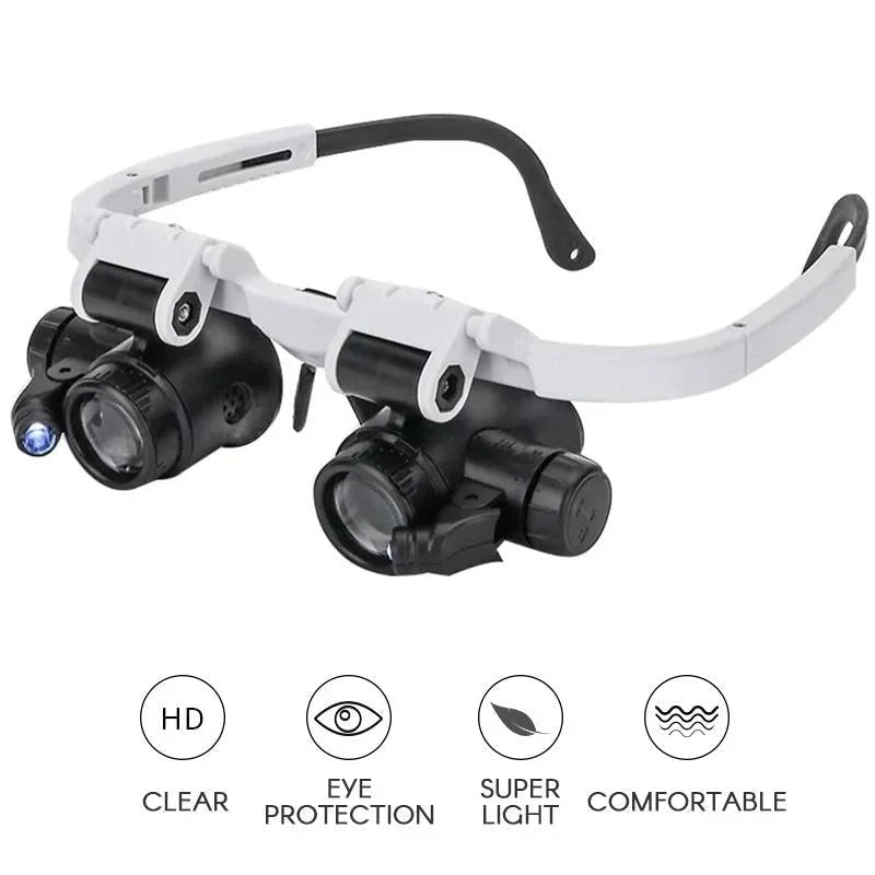 Hands-Free Magnifying Headset with LED Lights – 8x, 15x & 23x Interchangeable Lenses for Precision Work, Jewelry Repair, Electronics | Thomler