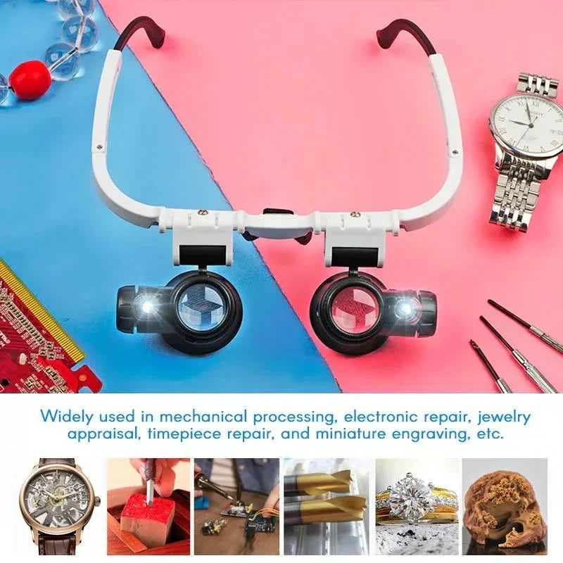 Hands-Free Magnifying Headset with LED Lights – 8x, 15x & 23x Interchangeable Lenses for Precision Work, Jewelry Repair, Electronics | Thomler