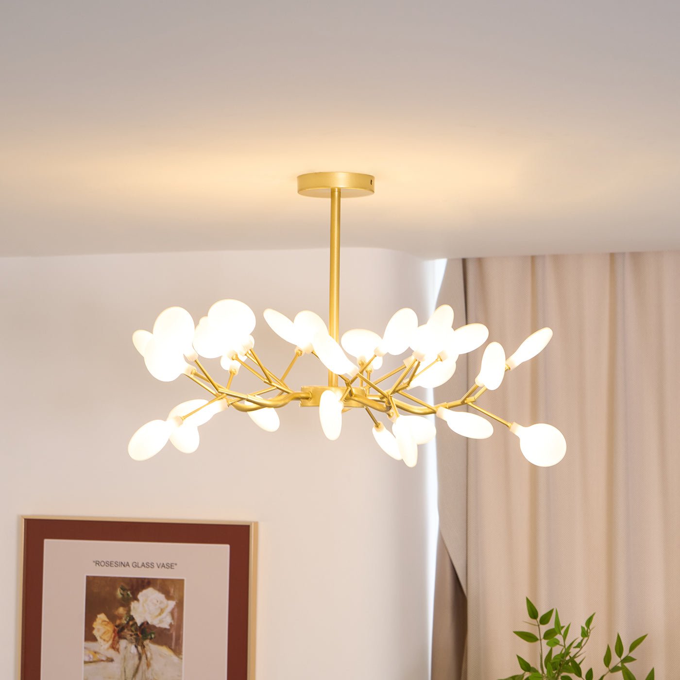Pendant Light Metal Gold 80.0 cm LED White Acrylic Living Room Dining Room Ceiling Lamp Branching Modern Chandelier Scandinavian Luxury Interior Lighting | Thomler
