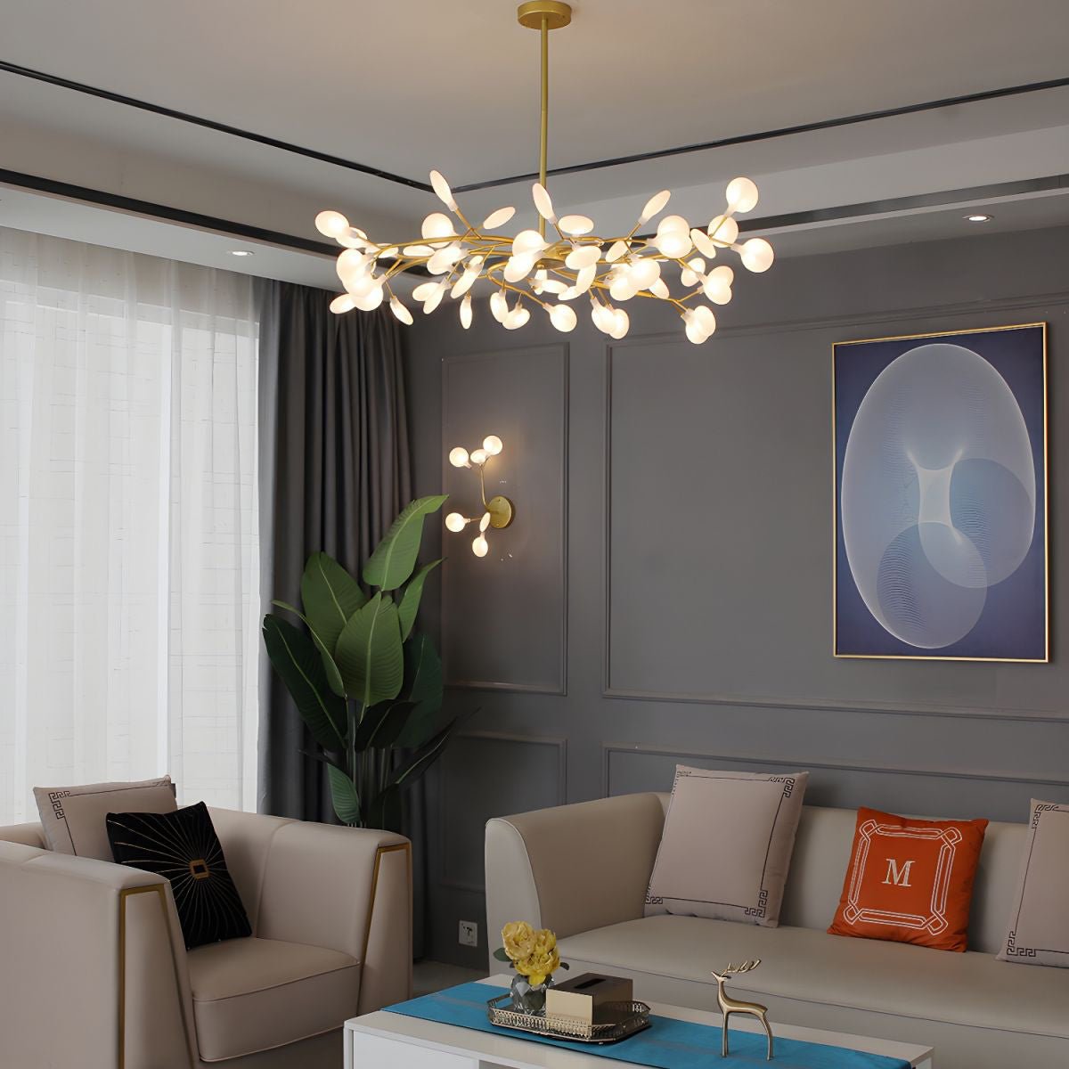 Modern LED Chandelier 40.6 in Acrylic Firefly Design White Indoor Ceiling Light Dining Living Room | Thomler