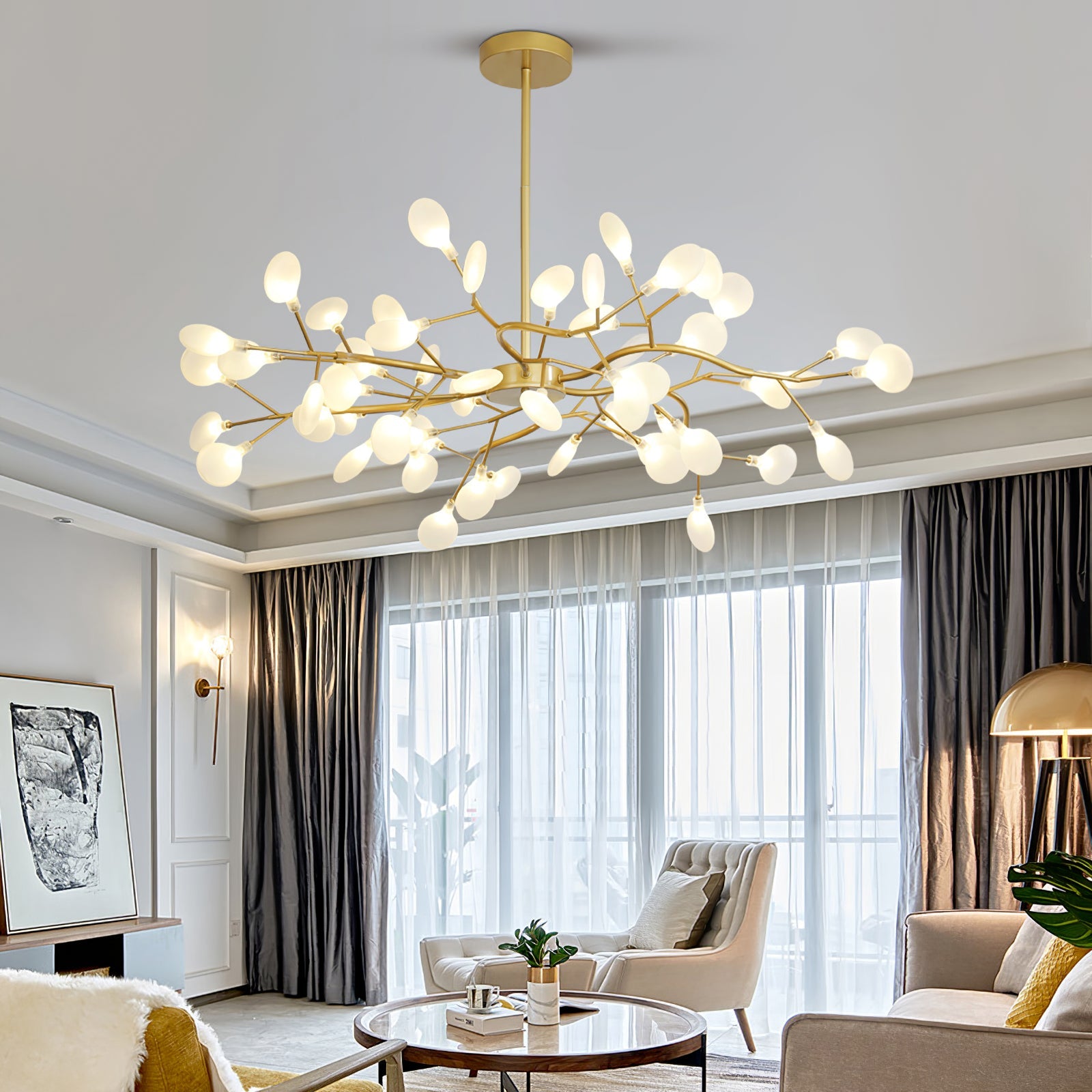 Modern LED Chandelier 40.6 in Acrylic Firefly Design White Indoor Ceiling Light Dining Living Room | Thomler