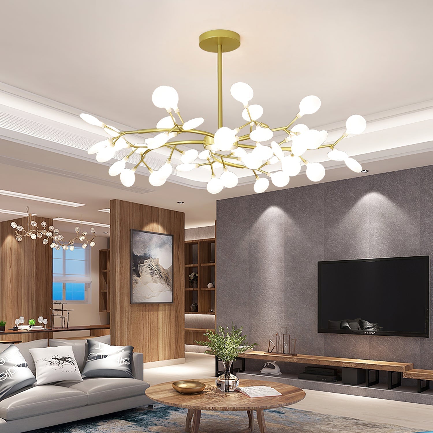 Pendant Light Metal Gold 80.0 cm LED White Acrylic Living Room Dining Room Ceiling Lamp Branching Modern Chandelier Scandinavian Luxury Interior Lighting | Thomler