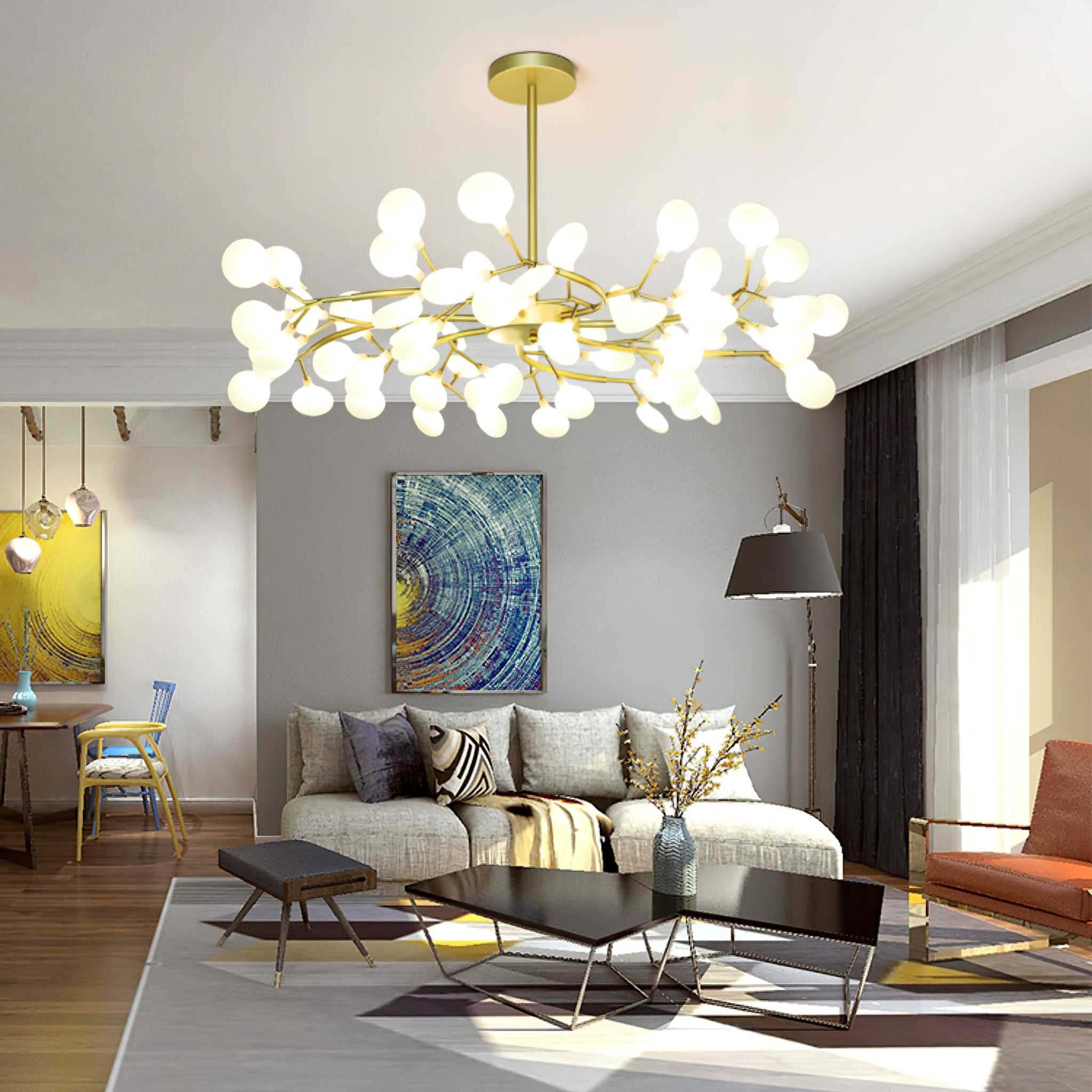 Modern LED Chandelier 40.6 in Acrylic Firefly Design White Indoor Ceiling Light Dining Living Room | Thomler