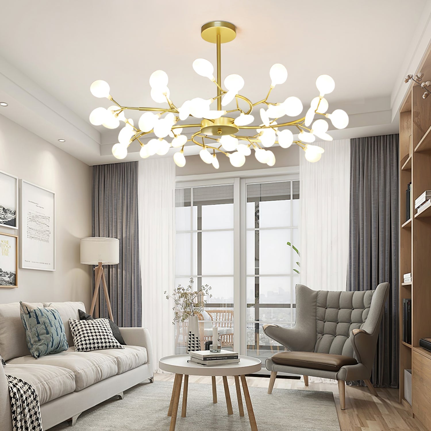 Modern LED Chandelier 40.6 in Acrylic Firefly Design White Indoor Ceiling Light Dining Living Room | Thomler