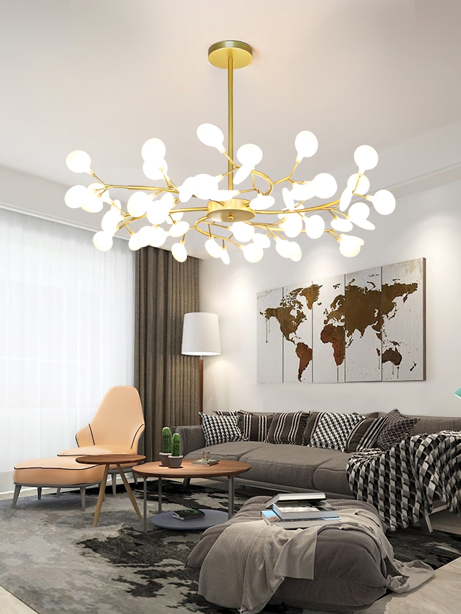 Modern LED Chandelier 40.6 in Acrylic Firefly Design White Indoor Ceiling Light Dining Living Room | Thomler