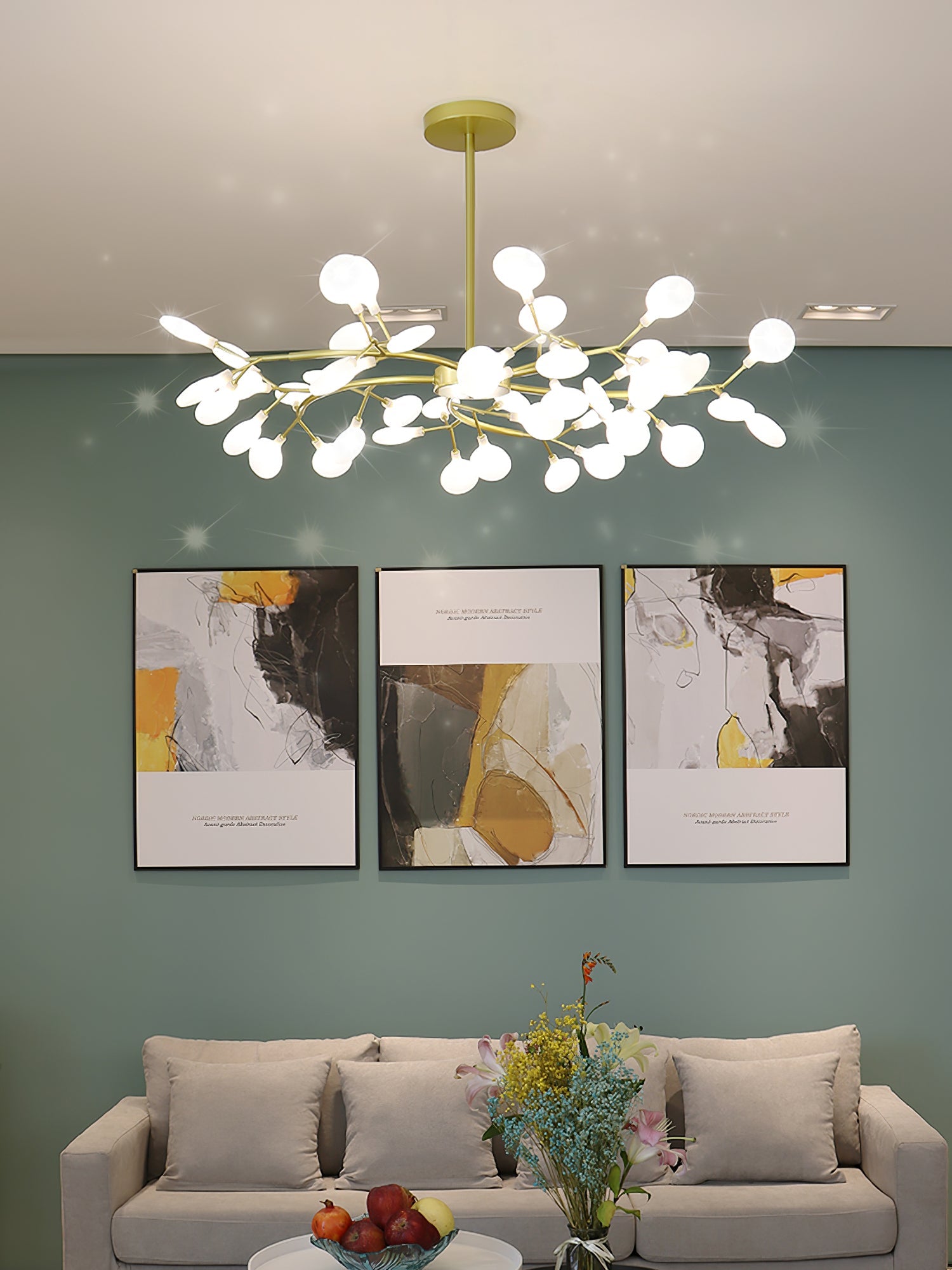 Modern LED Chandelier 40.6 in Acrylic Firefly Design White Indoor Ceiling Light Dining Living Room | Thomler
