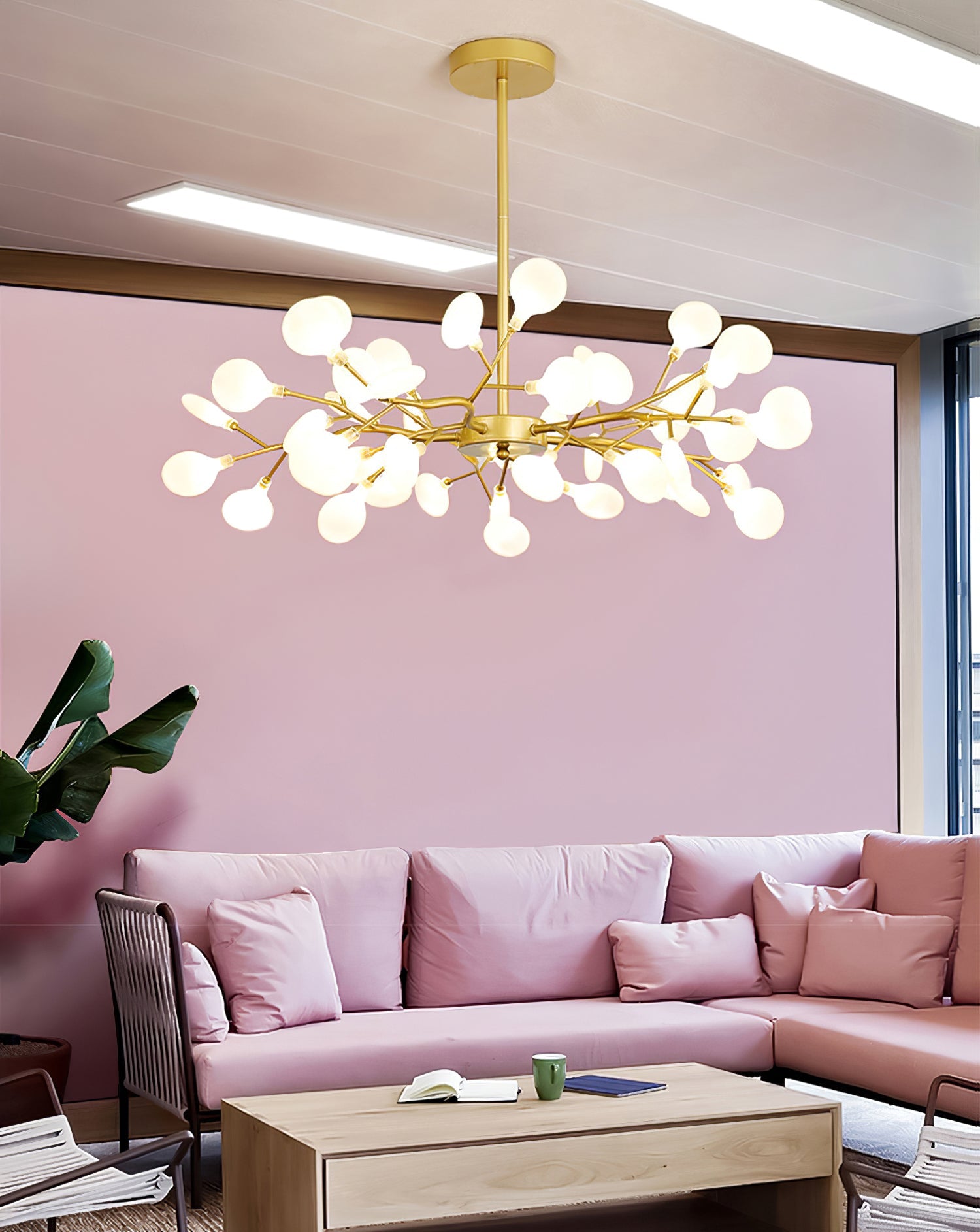 Modern LED Chandelier 40.6 in Acrylic Firefly Design White Indoor Ceiling Light Dining Living Room | Thomler