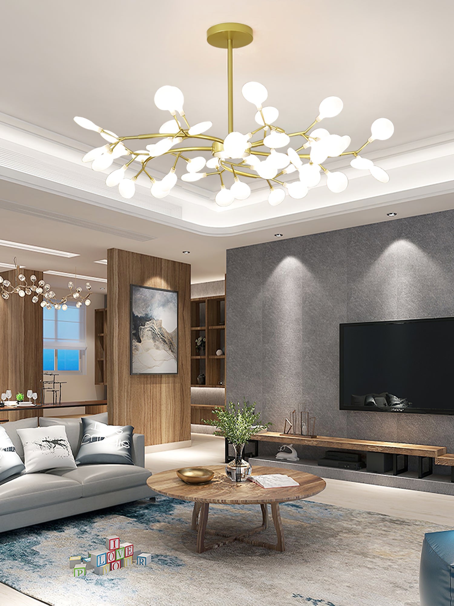 Modern LED Chandelier 40.6 in Acrylic Firefly Design White Indoor Ceiling Light Dining Living Room | Thomler