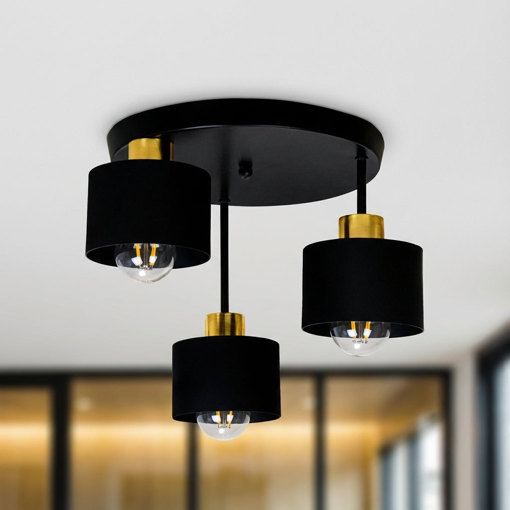 Ceiling Light Steel 30.0 cm Black Gold 3 Light Living Room Dining Table Hallway E27 Modern Flush Mount Lamp | Thomler