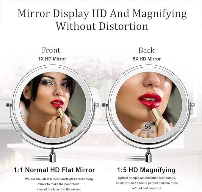 Mirror LED Magnifying 20.0 cm Rechargeable Dimmable Bathroom Makeup Vanity Cosmetic Wall Mirror | Thomler