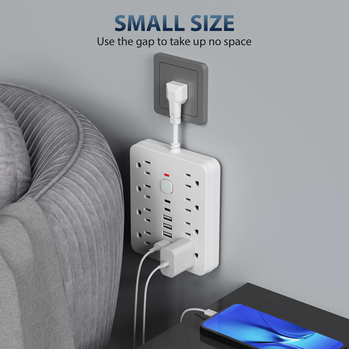 Multi-Device Charging Station with Overload Safety – 8 Outlets, 4 USB, 2 USB-C Ports for Home Office, Dorm, Workshop | Thomler