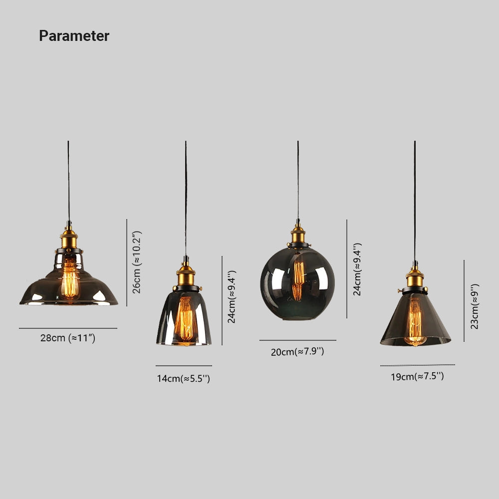Industrial Glass Hanging Lamp Metal Frame Adjustable Drop Fixture for Kitchen Dining Living Spaces Clear Amber Smoke | Thomler