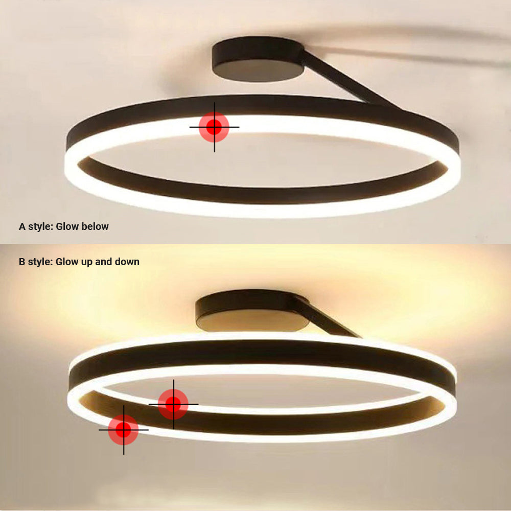 Modern Ring LED Flush Mount Ceiling Light – Dimmable with Remote – Metal & Acrylic – for Bedroom, Hallway, Dining Room | Thomler