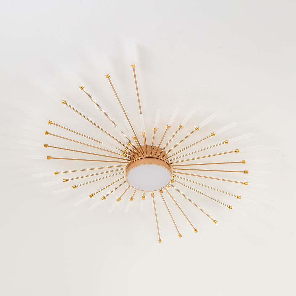 Linear Starburst Flush Mount Ceiling Light with LED Arrays for Living Room and Bedroom in Black or Gold Finish | Thomler