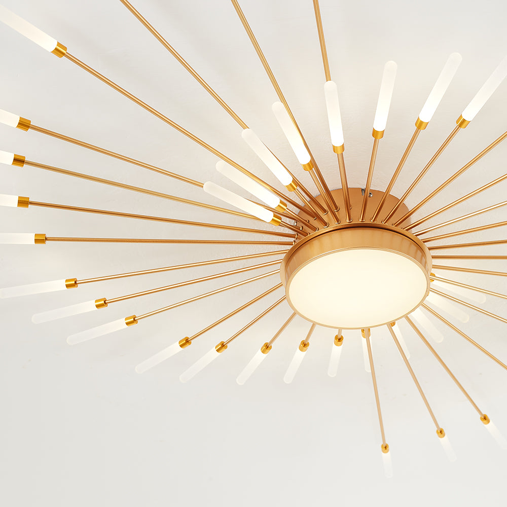 Linear Starburst Flush Mount Ceiling Light with LED Arrays for Living Room and Bedroom in Black or Gold Finish | Thomler