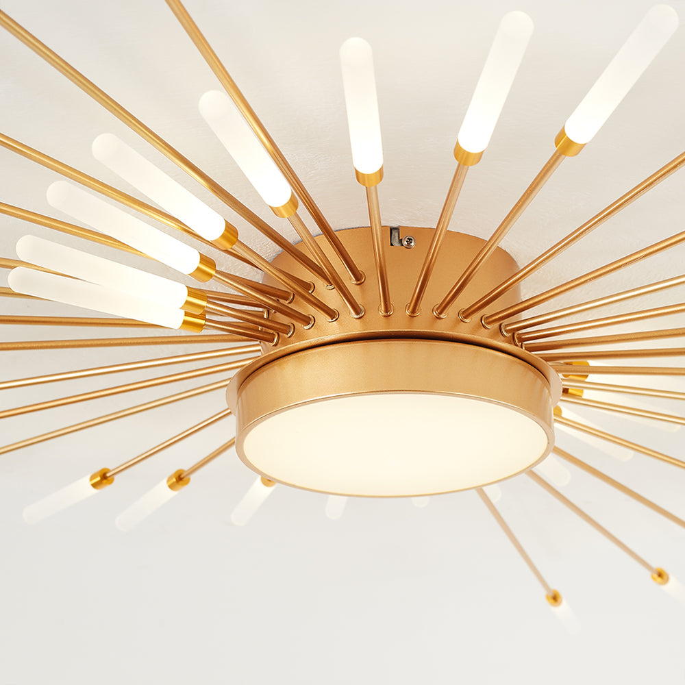 Linear Starburst Flush Mount Ceiling Light with LED Arrays for Living Room and Bedroom in Black or Gold Finish | Thomler