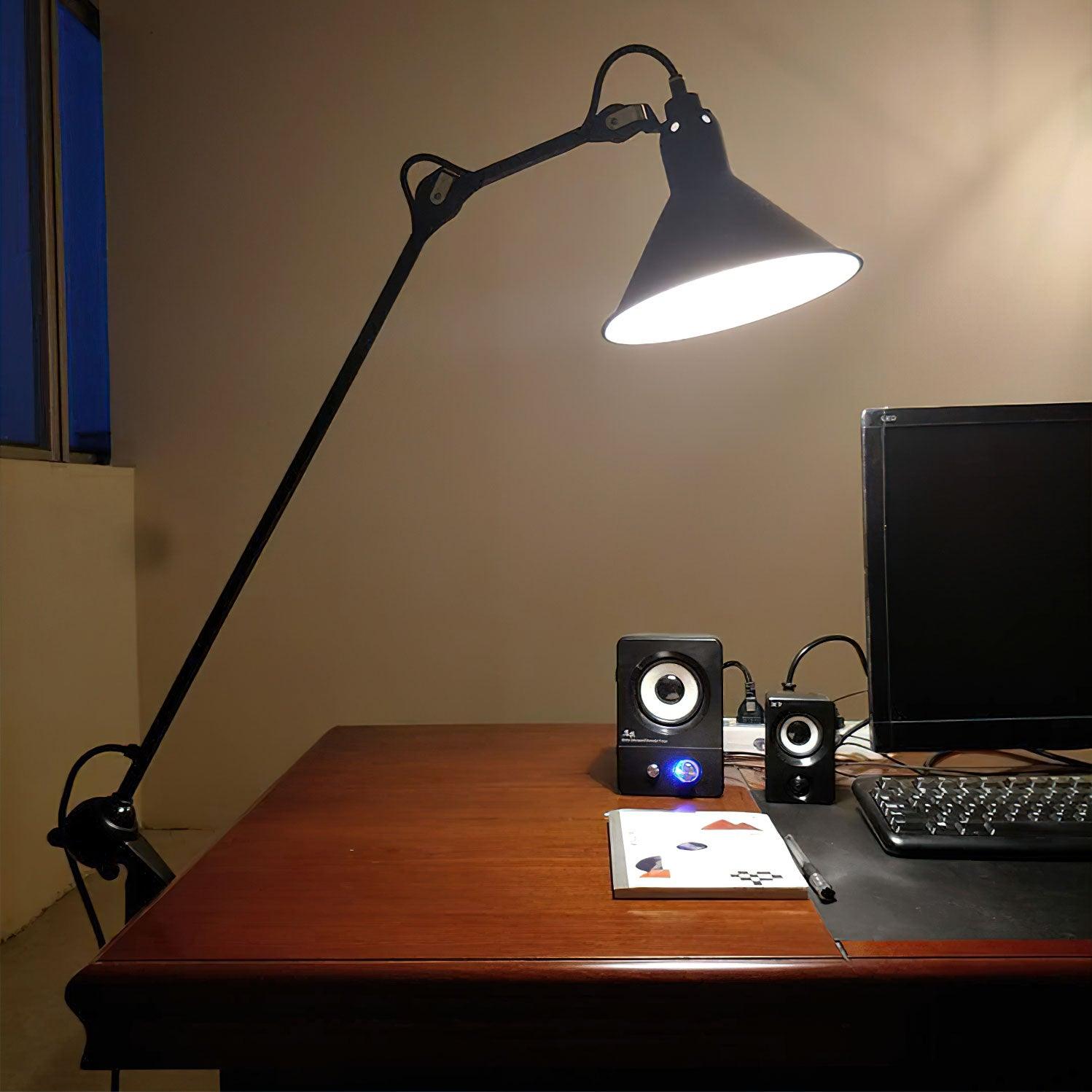 Desk Lamp Iron Adjustable Arm 8.3 in Clip On Black Task Lighting Workspace Reading Light Industrial | Thomler