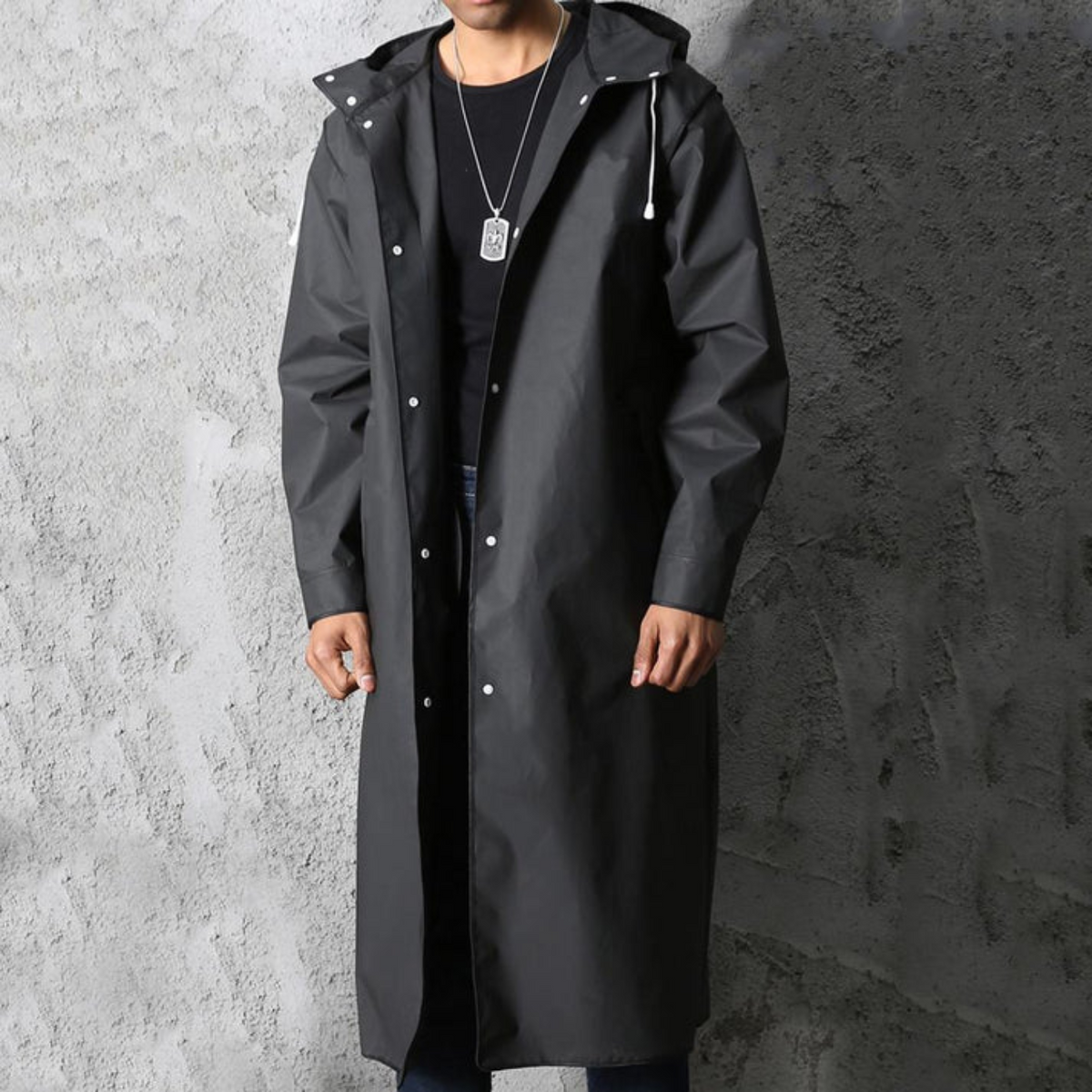 Men's Full-Length Hooded Rain Jacket – Waterproof Breathable Overcoat for Wet Weather | Thomler
