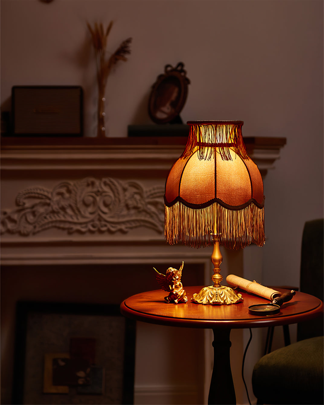 Table Lamp Brass Fabric 9.4 in Red Indoor Accent LED Edison Bulb Use Decorative Nightstand Lighting | Thomler
