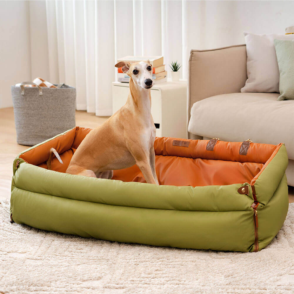 Elevated Pet Car Seat with Cushioned Bolsters for Medium to Large Dogs – Faux Leather Travel Booster Bed for SUVs & Sedans | Thomler