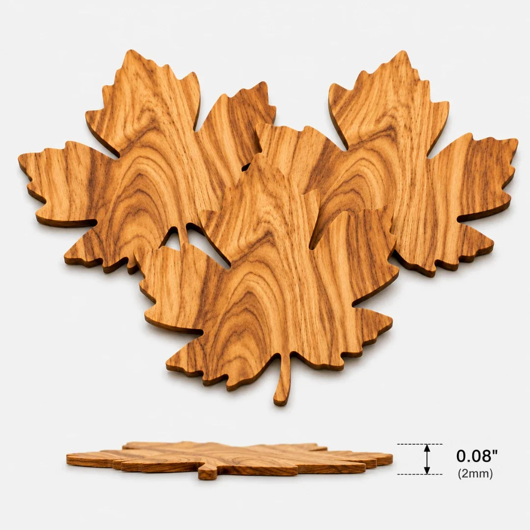 Wooden Maple Leaf Coaster Set – Natural Grain Wood Drink Mat for Coffee Table, Desk & Dining | Thomler